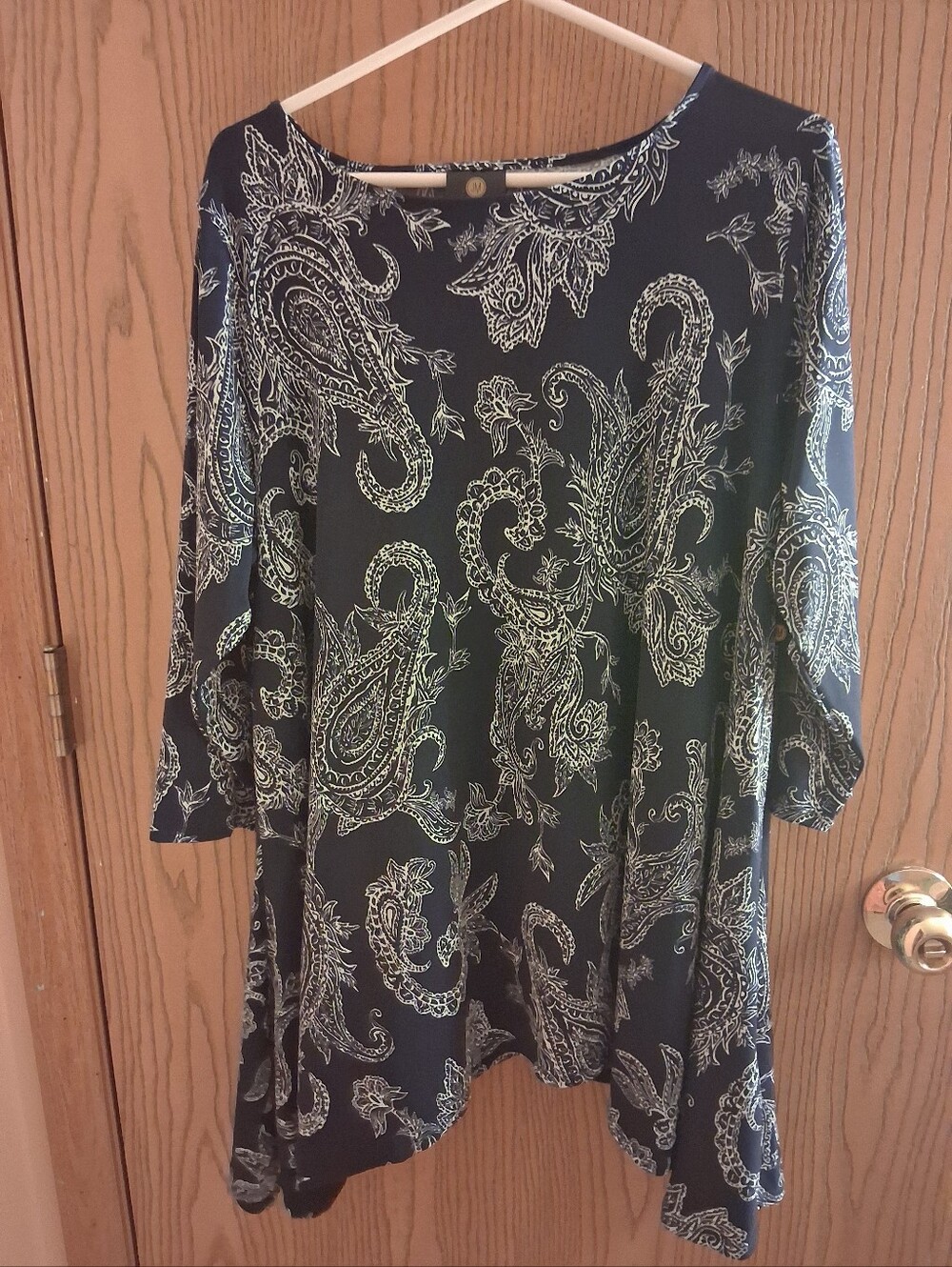 JM Collection Blue and White Paisley Swing Tunic